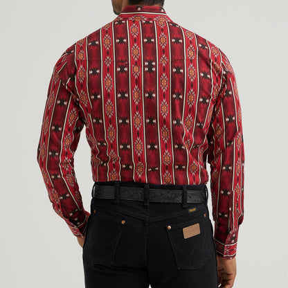 Wrangler Men's Checotah L/S Western Snap Shirt in Red (Available in Tall Sizes)