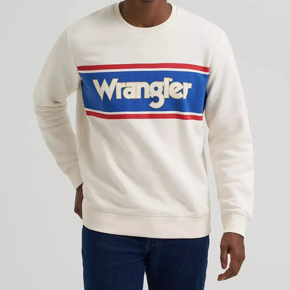 Wrangler Men's Legacy Logo Crew Sweatshirt in Antique White