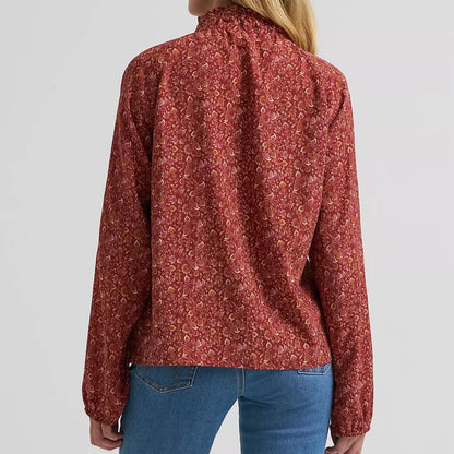 Wrangler Women's L/S Button Front Princess Blouse in Burgundy