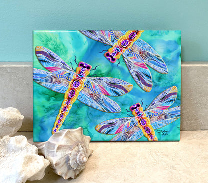 Yellow Dragonflies Ceramic Tile