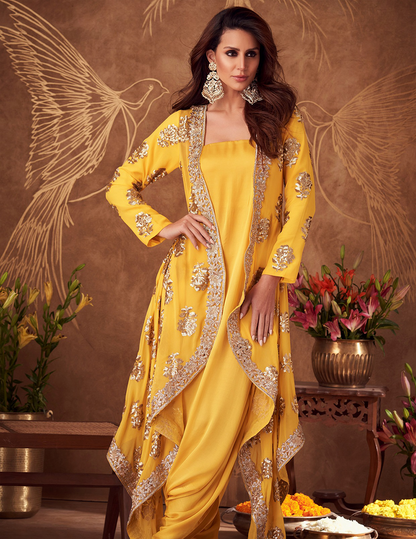 Yellow Sequinced Jacket Set