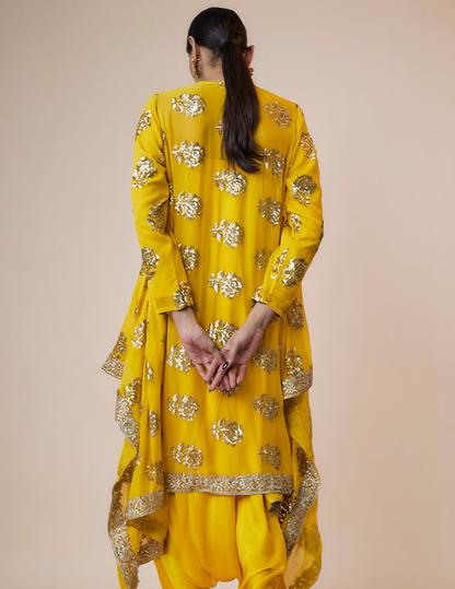 Yellow Sequinced Jacket Set
